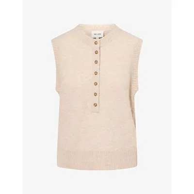 Me And Em And Em Womens Henley Knitted Alpaca Wool-blend Vest Oatmeal Melange Xl