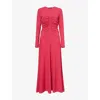 Me And Em And Em Womens Hibiscus Pink Textured Ruched Woven Maxi Dress In Pink