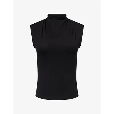 Me And Em And Em Womens High-neck Draped Jersey Top Black