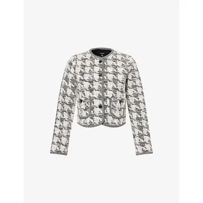 Me And Em And Em Womens Black Multi Houndstooth-texture Round-neck Woven Jacket