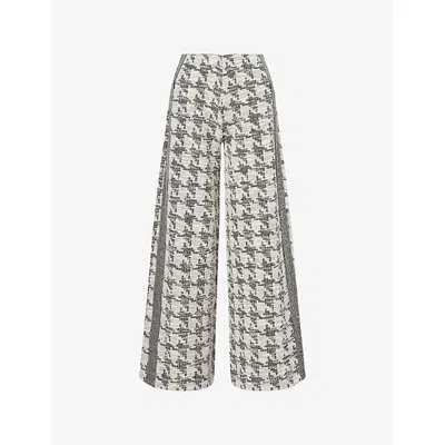 Me And Em And Em Womens Black Multi Houndstooth-texture Wide-leg Stretch-knit Trousers
