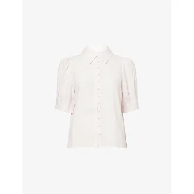 Me And Em And Em Womens Iced Pink Puff-sleeve Collared Linen-blend Blouse In White