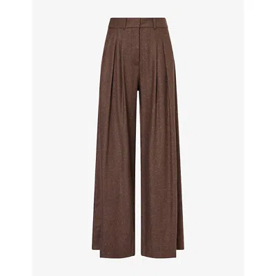 Me And Em And Em Womens Icon Flecked Wide-leg Woven Trousers Warm Chocolate Brown