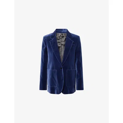 Me And Em And Em Womens Indigo Blue Velvet Sharp-shoulder Stretch-cotton Jacket