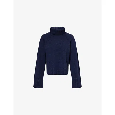 Me And Em And Em Womens Indigo/navy Mouline Removable Snood-collar Merino-wool And Cashmere Jumper In Blue