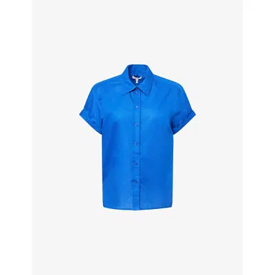 Me And Em And Em Womens Intense Blue Turn-up Cuff Short-sleeve Cotton Shirt