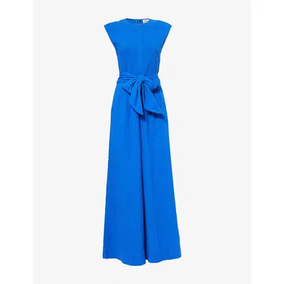 Me And Em And Em Womens Intense Blue Wide-leg Smocked Cotton-cheesecloth Jumpsuit