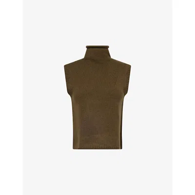 Me And Em And Em Womens Intense Olive High-neck Sleeveless Knitted Cashmere Vest In Brown