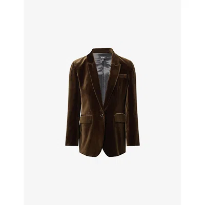 Me And Em Womens  Peak-lapel Single-breasted Velvet Blazer In Brown