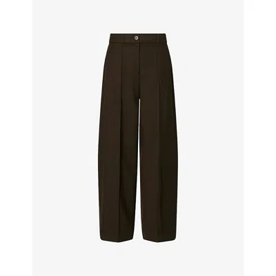 Me And Em And Em Womens Intense Olive Pin-tuck Taper Woven Trousers In Brown