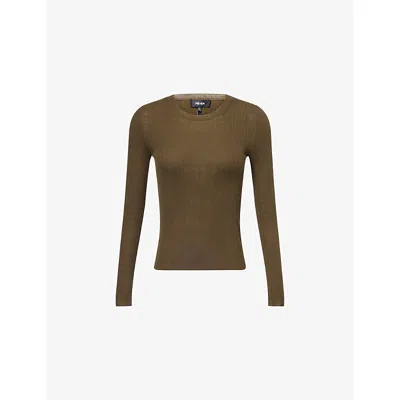 Me And Em And Em Womens Intense Olive Ribbed Long-sleeve Wool And Cashmere Top In Green
