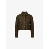 Me And Em And Em Womens Intense Olive Straight Cropped Bound Wool Jacket In Brown