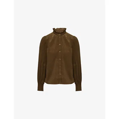 Me And Em And Em Womens Intense Olive Super Soft Micro-cord Cotton-blend Blouse In Brown