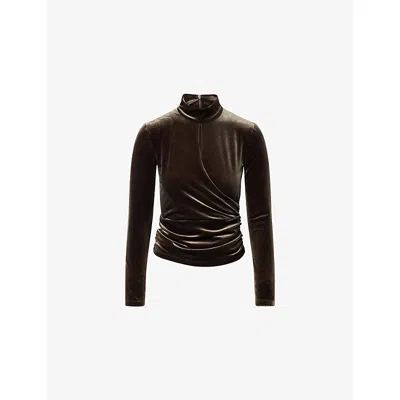 Me And Em Womens  Warp-front Velour Top In Brown