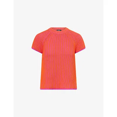Me And Em And Em Womens Intense Orange Iris Ribbed Round-neck Knitted T-shirt