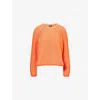 ME AND EM AND EM WOMENS INTENSE ORANGE PEACH CONTRAST-RIBBED ROUND-NECK KNITTED JUMPER