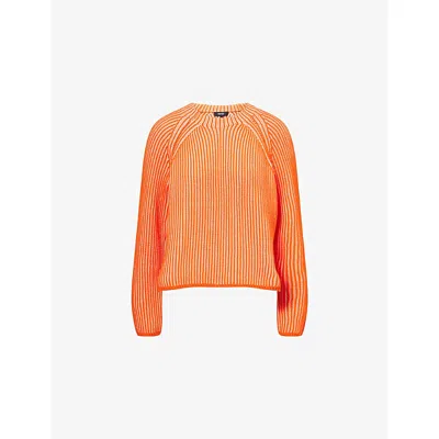 Me And Em And Em Womens Intense Orange Peach Contrast-ribbed Round-neck Knitted Jumper