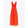 Me And Em And Em Womens Shirred Shoulder-straps Silk-blend Maxi Dress Intense Orange In Intense Orange