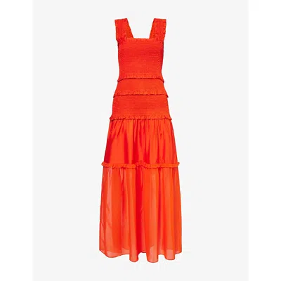 Me And Em And Em Womens Shirred Shoulder-straps Silk-blend Maxi Dress Intense Orange