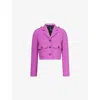 Me And Em And Em Womens Iris Patch-pocket Textured Cropped Cotton Jacket In Iris