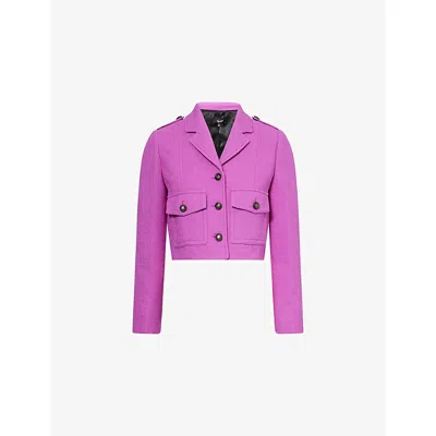 Me And Em And Em Womens Iris Patch-pocket Textured Cropped Cotton Jacket