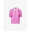 Me And Em Womens  Crosses-print Puffed-short-sleeves Cotton And Silk Blouse In Iris Purple/light Cr
