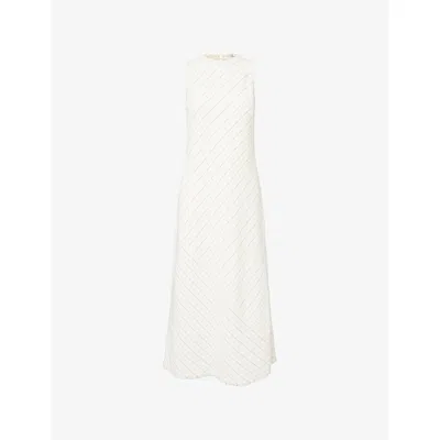 Me And Em And Em Womens Ivory Textured Bias-cut Cotton And Linen Blend Maxi Dress In White