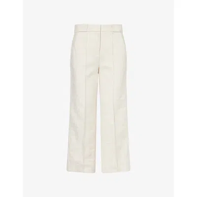 Me And Em And Em Womens Ivory Textured Straight-leg Cropped Woven Trousers In White