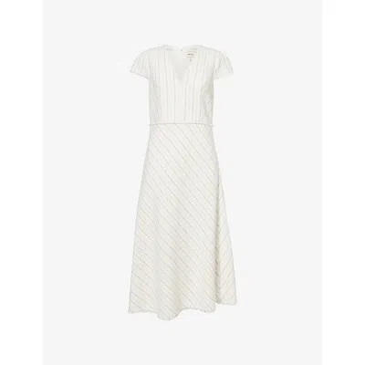 Me And Em And Em Womens Ivory Textured Stripe Fit And Flare Woven Midi Dress In White