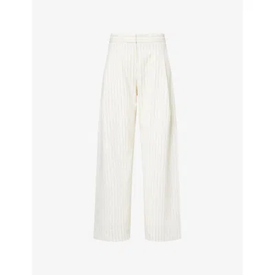 Me And Em And Em Womens Ivory/black Clever Pinstripe Tapered-leg Woven Trousers In Multi