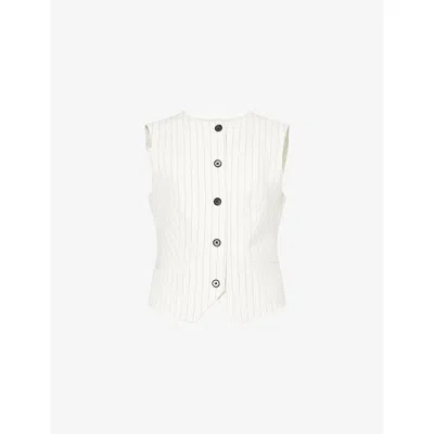 Me And Em And Em Womens Ivory/black Pinstripe Round-neck Woven Waistcoat In Multi