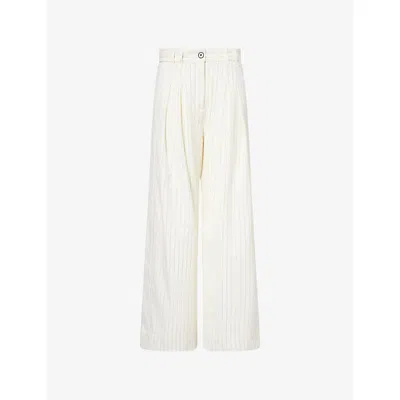 Me And Em And Em Womens Ivory/black Pinstripe Wide-leg Woven Trousers In Multi