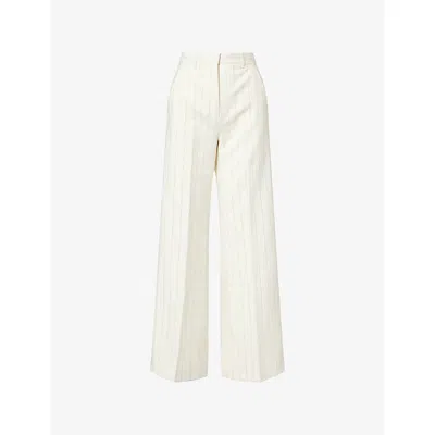 Me And Em Womens  Metallic Pinstripe Straight-leg Woven Trousers In White