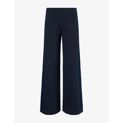 Me And Em And Em Womens Jacquard Wide-leg Jersey Track Bottoms Navy/rich Olive In Blue
