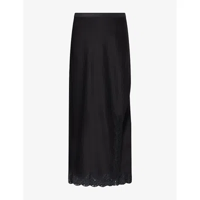Me And Em And Em Womens Lace-trim Satin Maxi Skirt Black