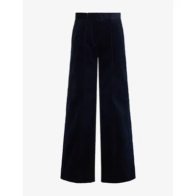 Me And Em And Em Womens Leg Elongator Cotton Cord Trousers Navy Blue In Multi