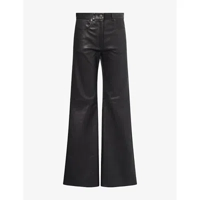 Me And Em And Em Womens Leg Elongator Flared Leather Trousers Black Brown