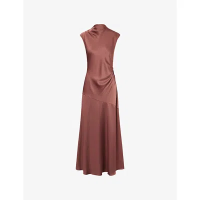 Me And Em And Em Womens Light Cinnamon Brown Cowl-neck Sleeveless Satin Maxi Dress