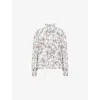 Me And Em And Em Womens Light Cream Blue Ruffled Botanical-print Cotton-silk Blouse In Light Cream Blue