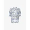 Me And Em Womens  Paisley Embroidered-trim Cotton Top In Light Cream Chambray
