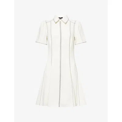 Me And Em And Em Womens Light Cream Contrast Stich Short-sleeves Woven Mini Dress In White