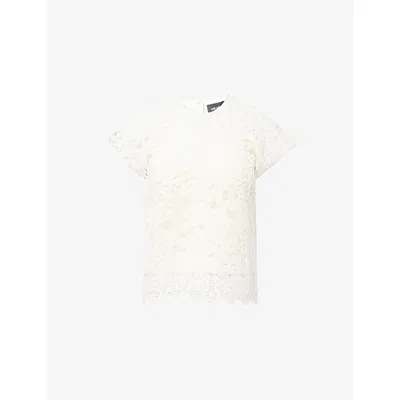 Me And Em And Em Womens Light Cream Crochet Lace Cropped Cotton Top In Sand