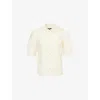 Me And Em And Em Womens Light Cream Embroidered Lace-collar Silk-cotton Blouse