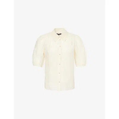 Me And Em And Em Womens Light Cream Embroidered Lace-collar Silk-cotton Blouse