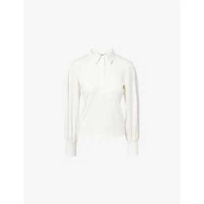 Me And Em And Em Womens Light Cream Fluid Long-sleeves Stretch-woven Blouse In White