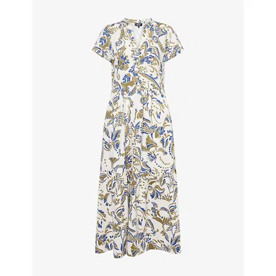 Me And Em And Em Womens Graphic-print Tiered Cotton Midi Dress Light Cream Golden O