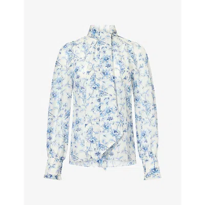 Me And Em And Em Womens Light Cream Multi Floral-print Cotton-blend Blouse