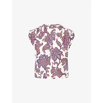 Me And Em And Em Womens Light Cream Multi Floral-print Swing Cotton Top