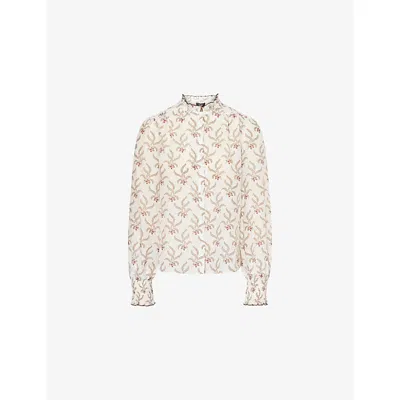 Me And Em And Em Womens Light Cream Multi Heather Berry-print Cotton And Silk Blouse