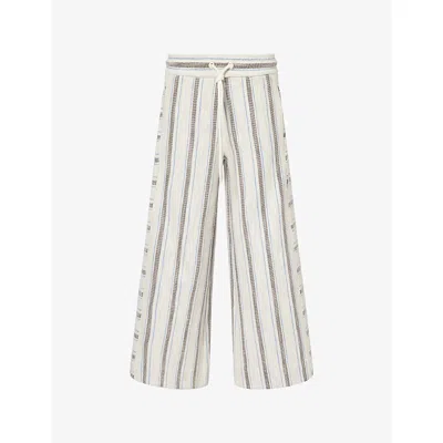 Me And Em And Em Womens Light Cream Multi Striped Cropped-leg Cotton-blend Trousers In White